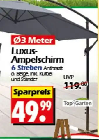 Wreesmann Luxus- Ampelschirm 6 Streben Top Garten Angebot