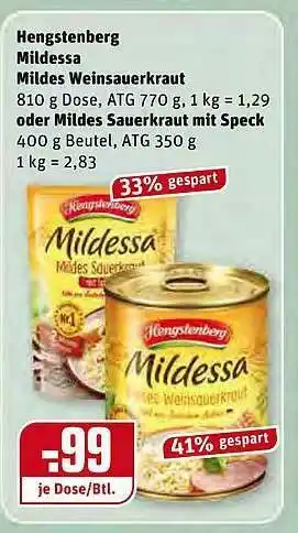 REWE Hengstenberg Mildessa Mildes Weinsauerkraut Oder Mildes Sauerkraut Mit Speck Angebot