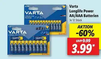 Lidl Varta Longlife Power AA Oder AAA Batterien Angebot