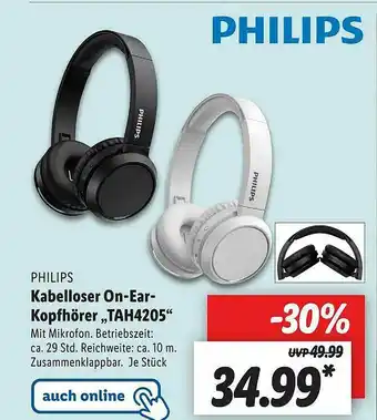 Lidl Philips Kabelloser On-ear-kopfhörer Tah4205 Angebot