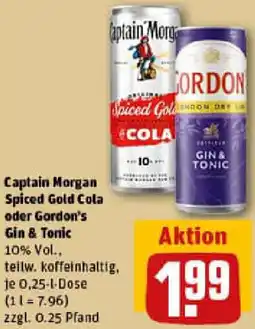 REWE Captain Morgan Spiced Gold Cola oder Gordon's Gin & Tonic Angebot