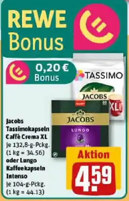 REWE Jacobs Tassimokapseln Caffè Crema XL oder Lungo Kaffeekapseln Intenso Angebot