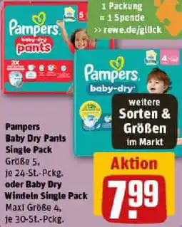 REWE Pampers Baby Dry Pants Single Pack oder Baby Dry Windeln Single Pack Angebot