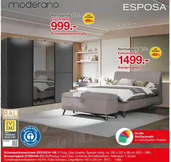 Möbelzentrum Pforzheim Esposa, moerano schwebetürenschrank oder boxspringbett Angebot