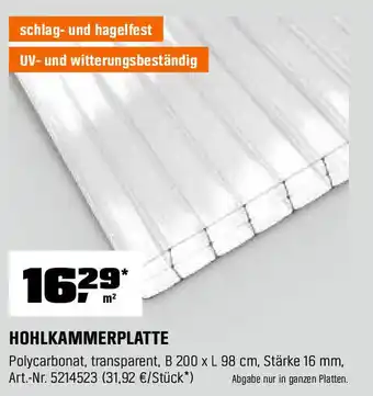 OBI HOHLKAMMERPLATTE Angebot
