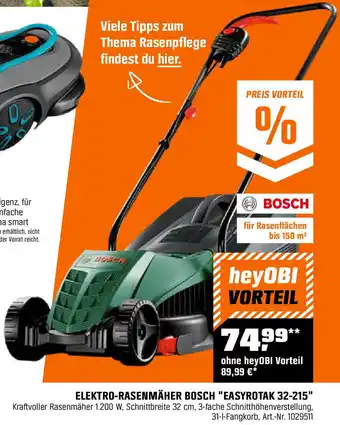 OBI ELEKTRO-RASENMÄHER BOSCH "EASYROTAK 32-215" Angebot