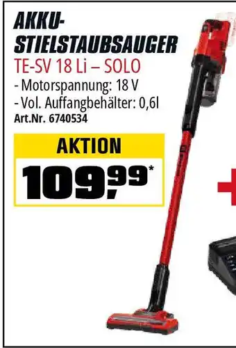 OBI Einhell AKKU- STIELSTAUBSAUGER TE-SV 18 LI-SOLO Angebot