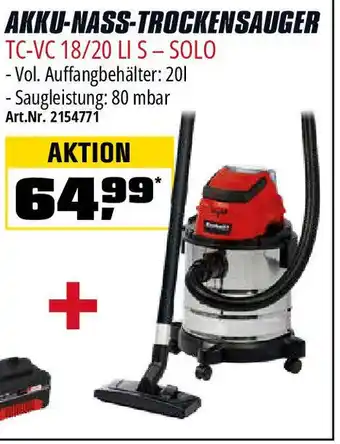 OBI Einhell AKKU-NASS-TROCKENSAUGER TC-VC 18/20 LI S - SOLO Angebot