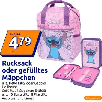 Action Disney rucksack oder gefülltes mäppchen Angebot
