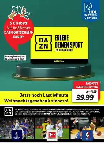 Lidl DAZN Erlebe Deinen Sport Live und Auf Abruf 3 Monate DAZN Gutschein Angebot