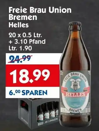 Hol'ab Getränkemarkt Freie Brau Union Bremen Helles 20 x 0.5 Ltr. + 3.10 Pfand Ltr. 1.90 Angebot