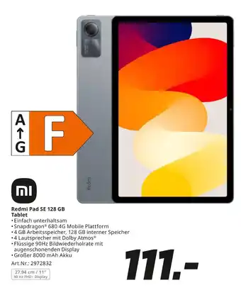 MediaMarkt Redmi pad se 128 gb tablet Angebot