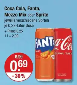 V Markt Coca cola, fanta, mezzo mix oder sprite Angebot