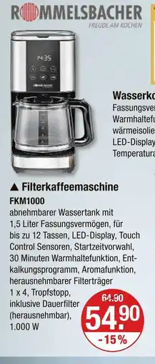 V Markt Rommelsbacher filterkaffeemaschine fkm1000 Angebot