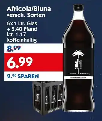 Hol'ab Getränkemarkt Africola/Bluna  Versch. Sorten 6 x 1 Ltr. Glas + 2.40 Pfand Ltr. 1.17 Koffeinhaltig Angebot