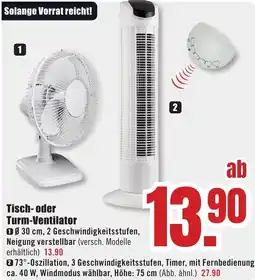 B1 Discount Baumarkt Tisch oder Turm-Ventilator Angebot
