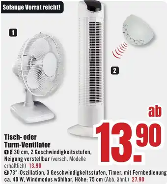 B1 Discount Baumarkt Tisch oder Turm-Ventilator Angebot
