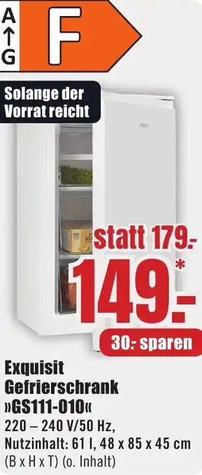 B1 Discount Baumarkt Exquisit Gefrierschrank GS111-010 Angebot