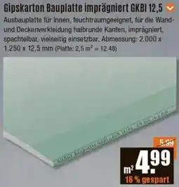 V Baumarkt Gipskarton Bauplatte imprägniert GKBI 12,5 Angebot