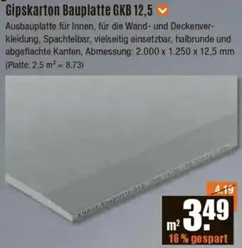 V Baumarkt Gipskarton Bauplatte GKB 12,5 Angebot