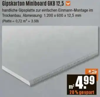 V Baumarkt Gipskarton Miniboard GKB 12,5 Angebot
