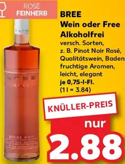 Kaufland BREE Wein oder Free Alkoholfrei Angebot