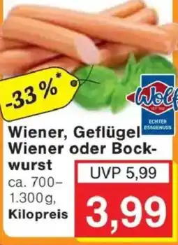 Jawoll Wiener, Geflügel Wiener oder Bock- wurst Angebot