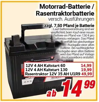 CENTERSHOP Motorrad-Batterie / Rasentraktorbatterie Angebot