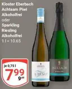 Globus Kloster Eberbach Achtsam Piwi Alkoholfrei oder Sparkling Riesling Alkoholfrei Angebot