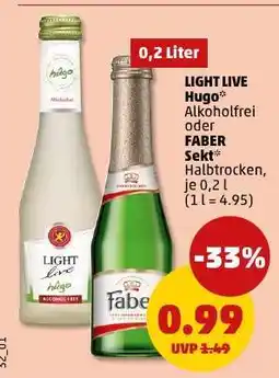 PENNY LIGHT LIVE Hugo* Alkoholfrei oder FABER Sekt Angebot
