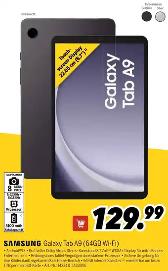 MEDIMAX SAMSUNG Galaxy Tab A9 (64GB Wi-Fi) Angebot