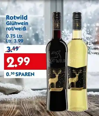 Hol'ab Getränkemarkt Rotwild Glühwein Rot/Weiß 0.75 Ltr. Ltr. 3.99 Angebot