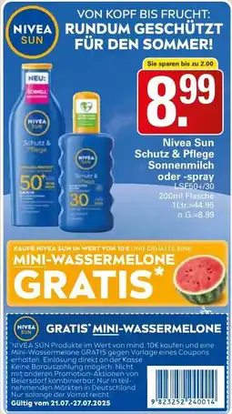 WEZ Nivea sun Schutz & Pflege Sonnenmilch oder -spray Angebot