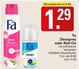 WEZ Fa Deospray oder Roll On Angebot