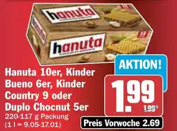 AEZ Hanuta 10er, Kinder Bueno 6er, Kinder Country 9 oder Duplo Chocnut 5er Angebot