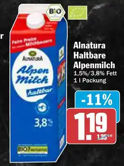AEZ Alnatura Haltbare Alpenmilch Angebot