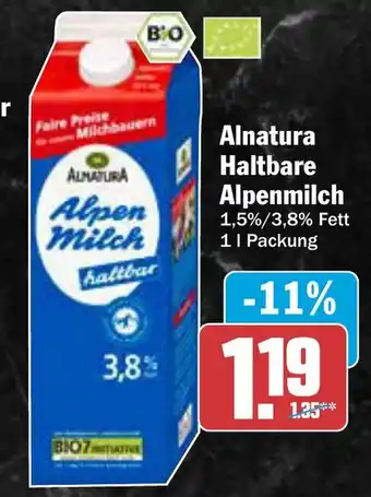 AEZ Alnatura Haltbare Alpenmilch Angebot