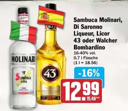 AEZ Sambuca Molinari, Di Saronno Liqueur, Licor 43 oder Walcher Bombardino Angebot