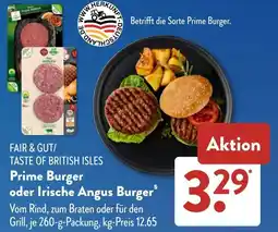 Aldi Süd FAIR & GUT/ TASTE OF BRITISH ISLES Prime Burger Angebot