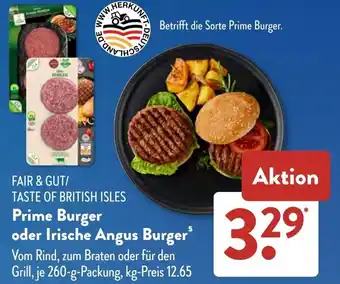Aldi Süd FAIR & GUT/ TASTE OF BRITISH ISLES Prime Burger Angebot