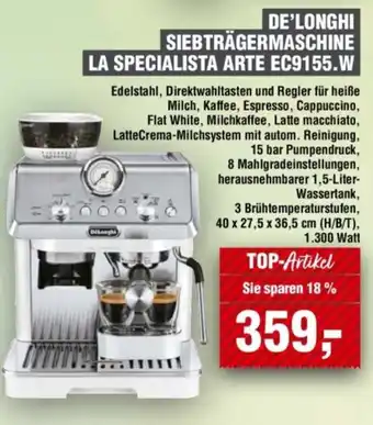 Handelshof DeLONGHI SIEBTRÄGERMASCHINE LA SPECIALISTA ARTE EC9155.W Angebot