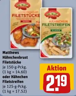 REWE Matthews Hähnchenbrust Filetstücke oder Hähnchen Angebot