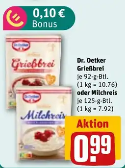 REWE Dr. Oetker Grießbrei oder Milchreis Angebot