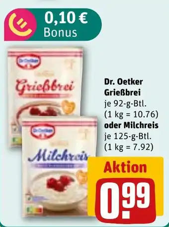 REWE Dr. Oetker Grießbrei oder Milchreis Angebot