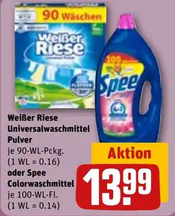 REWE Weißer Riese Universalwaschmittel Pulver oder Spee Colorwaschmittel Angebot