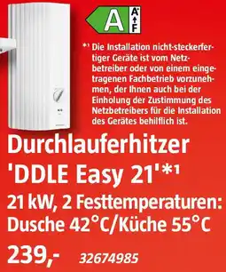 Bauhaus Durchlauferhitzer 'DDLE Easy 21' Angebot