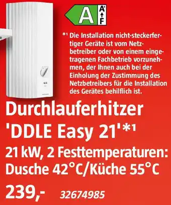 Bauhaus Durchlauferhitzer 'DDLE Easy 21' Angebot
