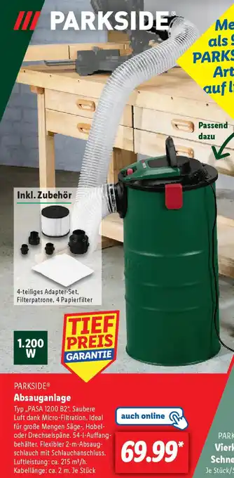 Lidl PARKSIDE Absauganlage Typ,,PASA 1200 B2" Angebot