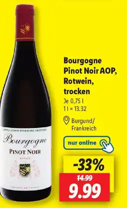 Lidl Bourgogne Pinot Noir AOP, Rotwein, trocken Angebot