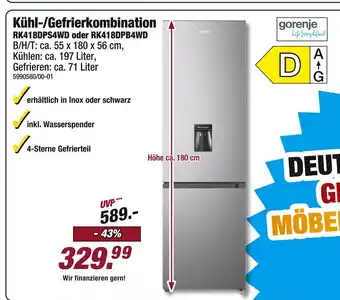 Poco Gorenje kühl-/gefrierkombination rk418dps4wd oder rk418dpb4wd Angebot